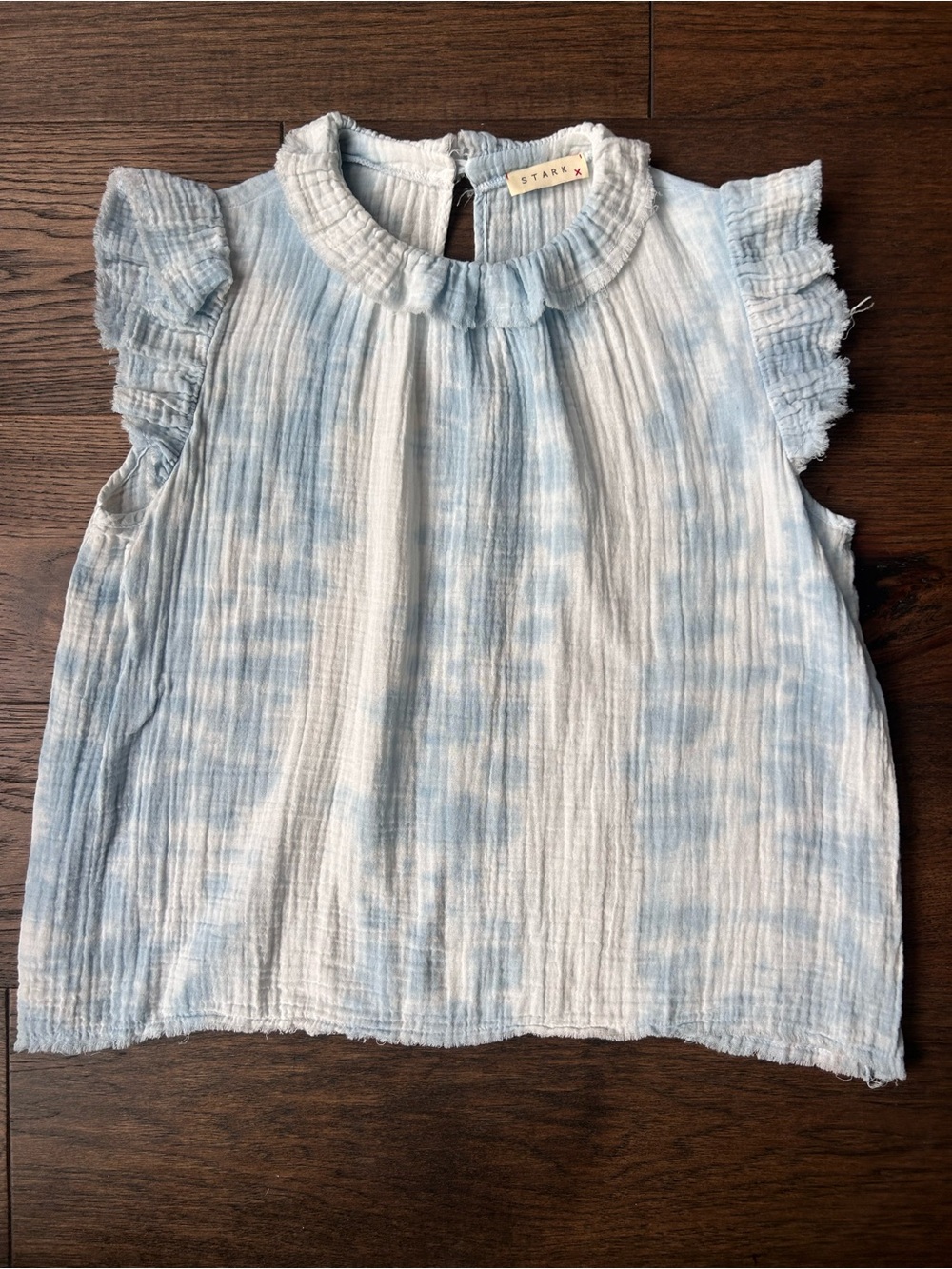 Stark X Blue Tie-Dye Ruffle Sleeve Blouse
